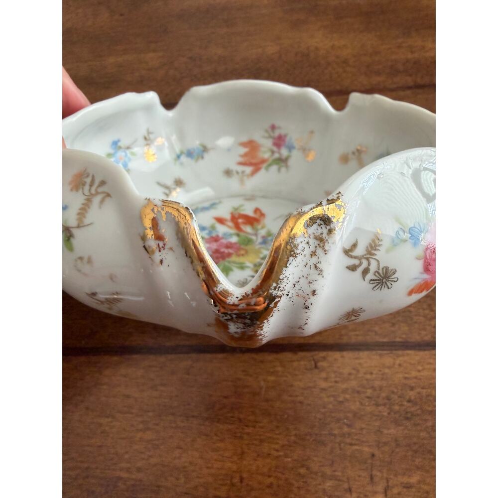 Gold Anchor antique Porcelain Covered Vintage Floral Porcelain Ashtray - Picture 9 of 9